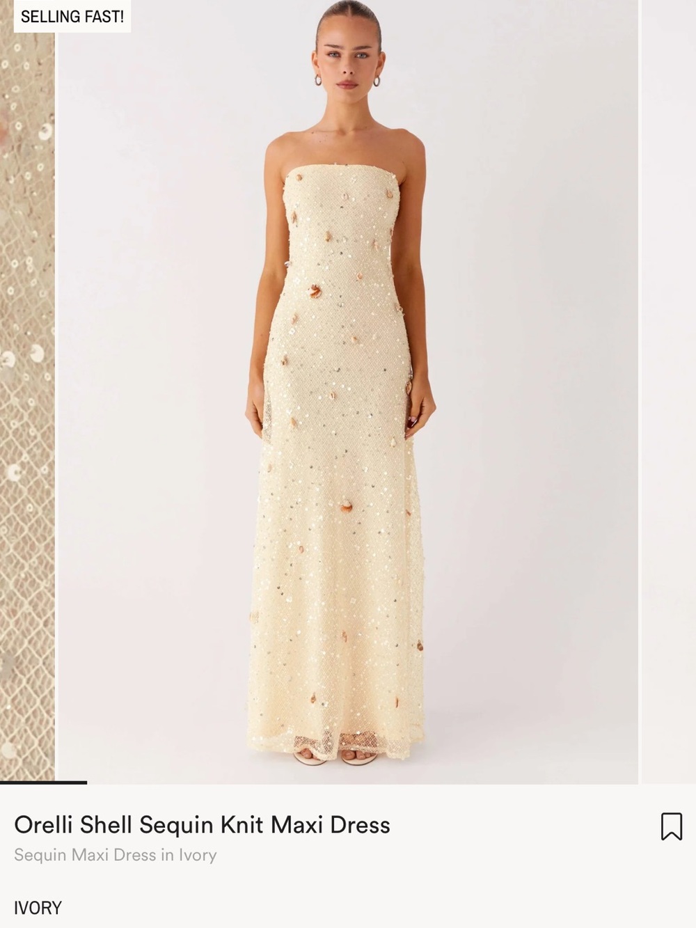 Peppermayo Ivory Strapless Shell Sequin Maxi Dress